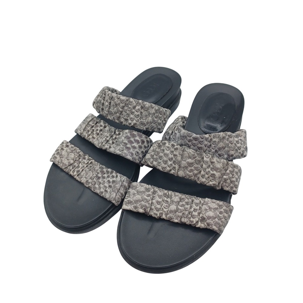 LOGO by Lori Goldstein Slide Sandals Womens 9 Grey Snakeskin Excellent Ruched